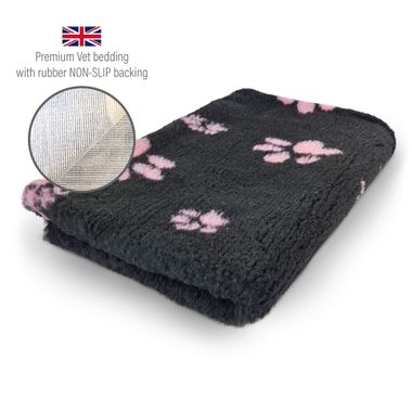 DRYBED Premium Vet Bed schwarz mit rosa Pfoten 100 x 75 cm