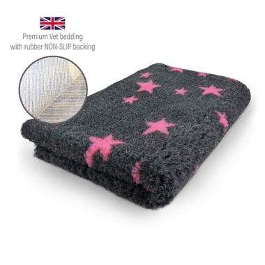 DRYBED Premium Vet Bed Sterne anthrazit + fuchsia 100 x 75 cm