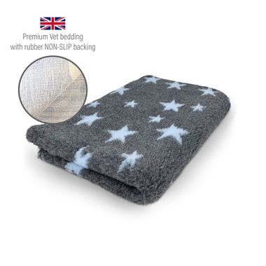 DRYBED Premium Vet Bed Sterne anthrazit + hellblau 100 x 75 cm