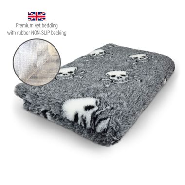 DRYBED Premium Vet Bed Skulls grau 100 x 75 cm