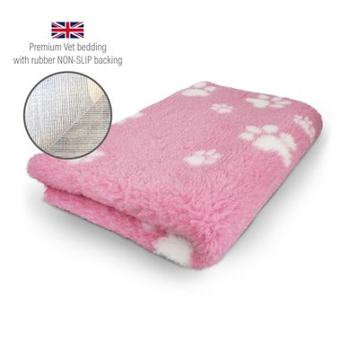 DRYBED Premium Vet Bed pink mit weißen Pfoten 150 x 100 cm