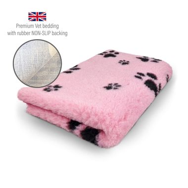 DRYBED Premium Vet Bed pink mit schwarzen Pfoten 100 x 75 cm