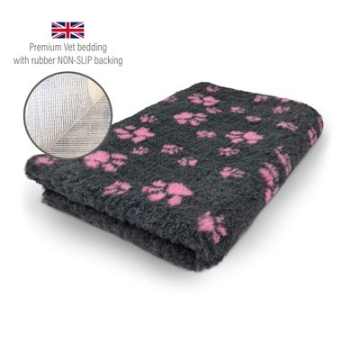 DRYBED Premium Vet Bed Small Paws anthrazit mit rosa Pfoten 100 x 75 cm