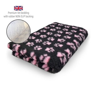 DRYBED Premium Vet Bed Small Paws schwarz mit rosa Pfoten 100 x 75 cm