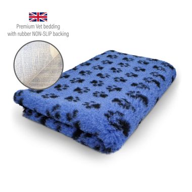 DRYBED Premium Vet Bed Small Paws kobaltblau mit schwarzen Pfoten 100 x 75 cm