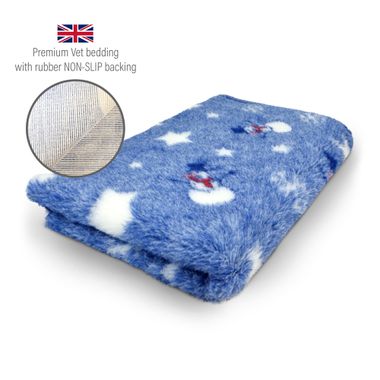 DRYBED Premium Vet Bed XMAS Schneemann Blau 100 x 75 cm